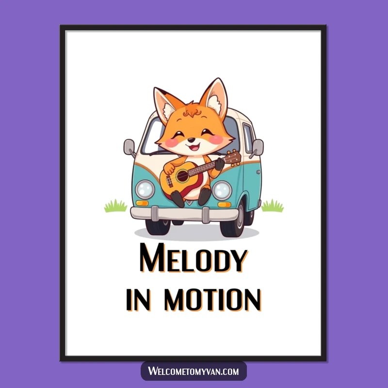 Funny Fox Ukulele Digital Print: Instant Cheerful Music Wall Art