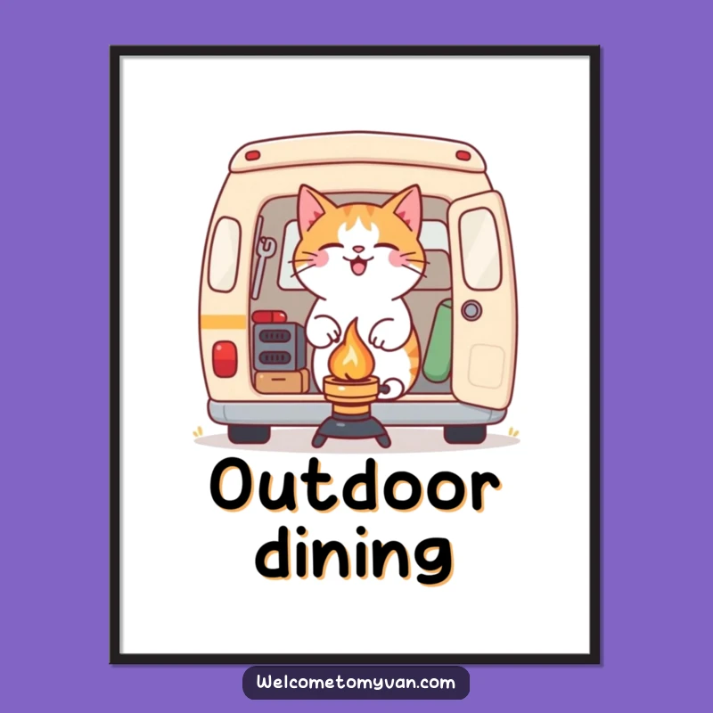 Funny Cat Camping Digital Print: Instant Outdoor Adventure Art