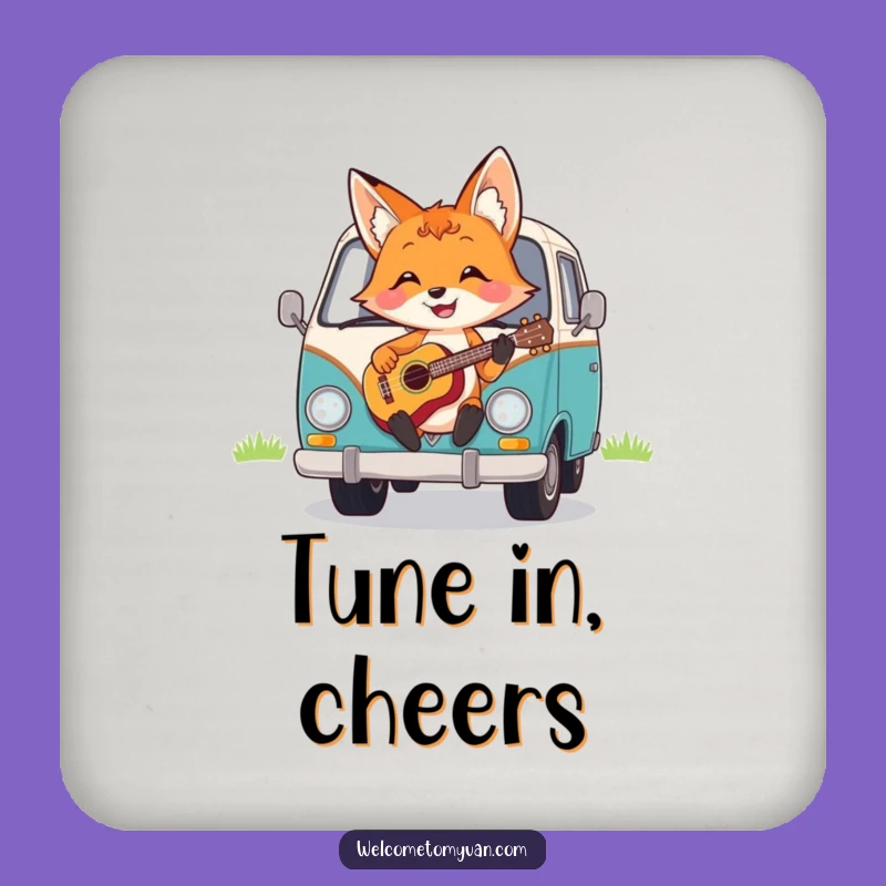 Funny Fox Ukulele Coaster Set: Protect Surfaces with Musical Charm