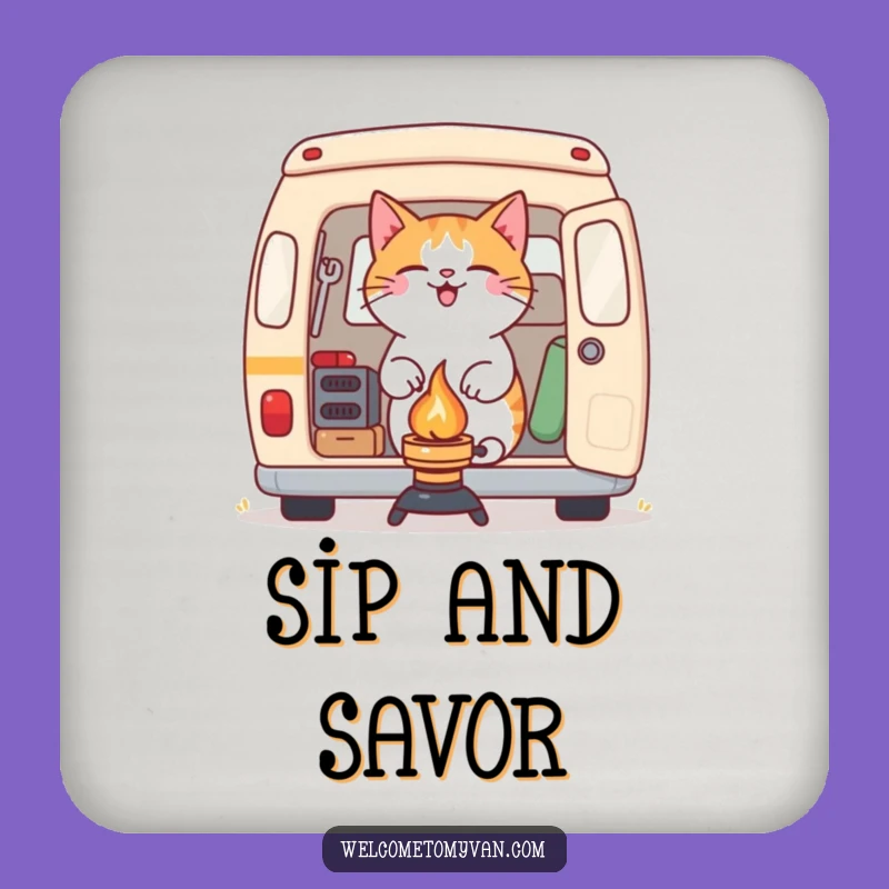 Funny Cat Camping Coaster Set: Protect Surfaces with Feline Flair