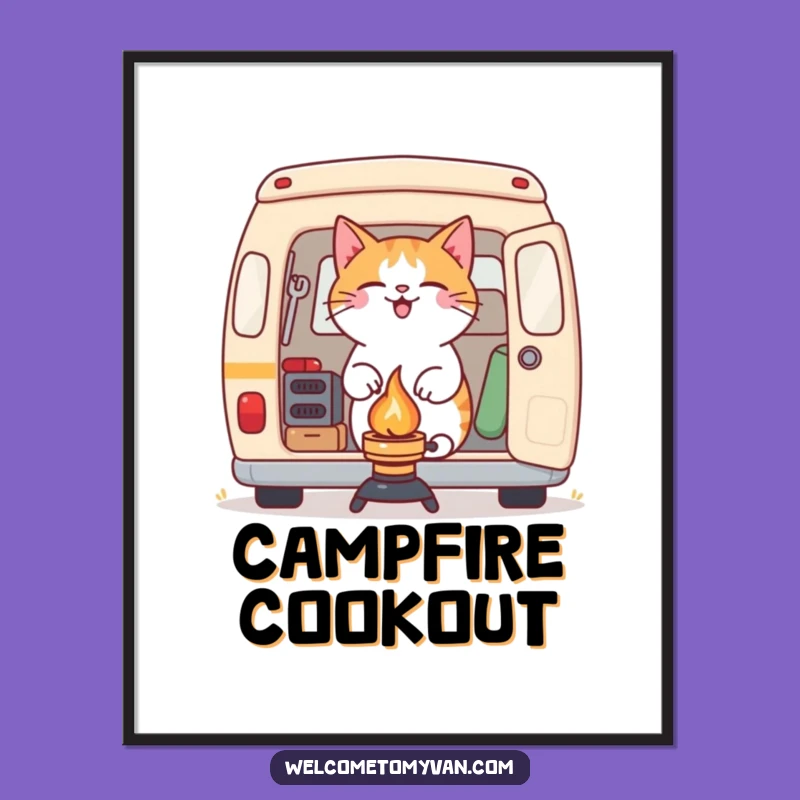 Funny Cat Camping Stove Poster: Feline Outdoor Adventure Wall Art