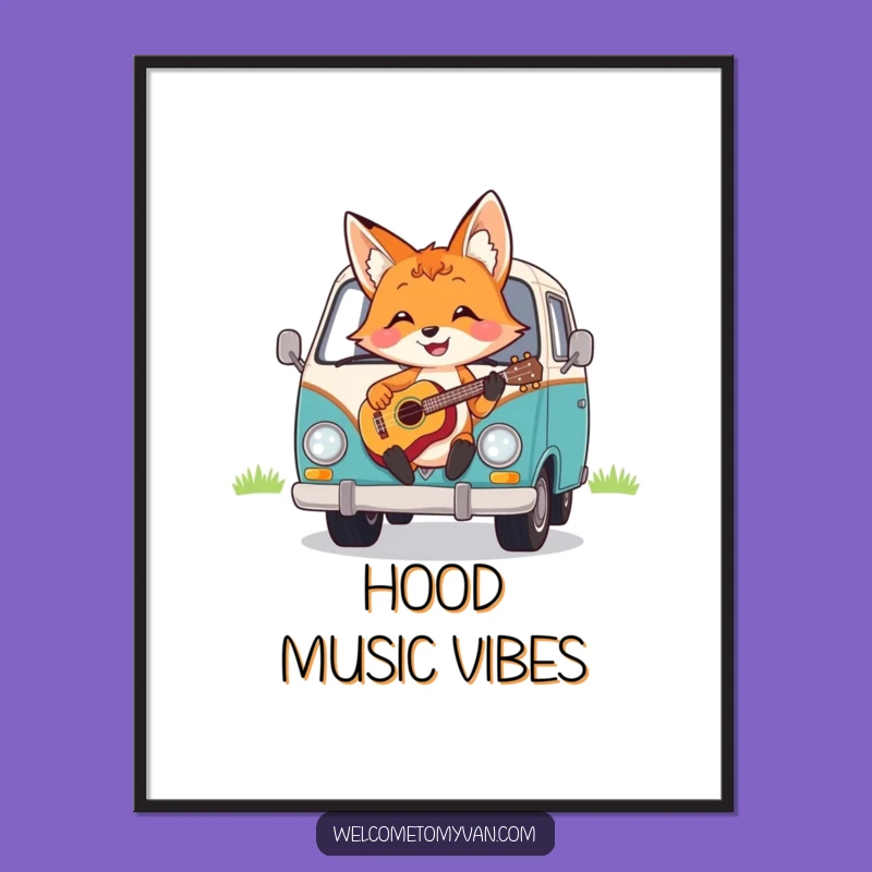 Funny Fox Ukulele Van Poster: Cheerful Woodland Music Art Print