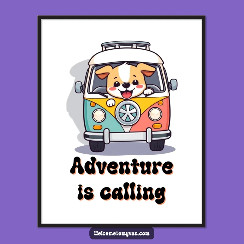 Funny Retro Van Dog Poster: Vibrant Road Trip Art Print Gift