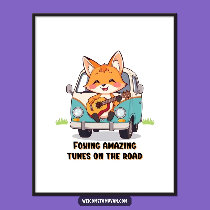 Free Printable Wall Art: Funny Fox Ukulele Van, Hilarious Fox Art Downloadable Gift