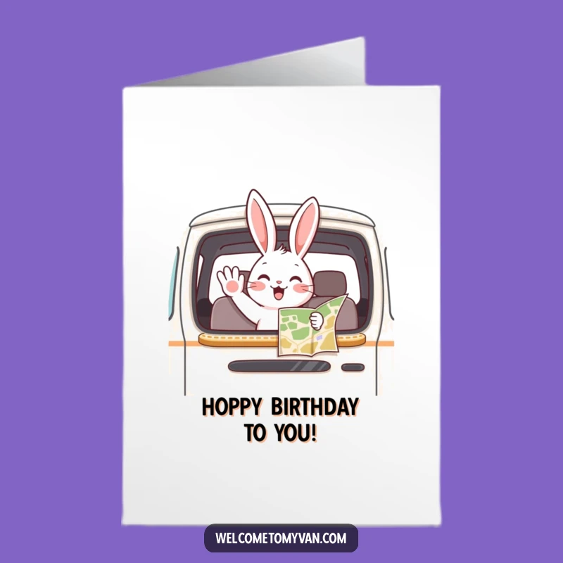 Free Printable Birthday Card: Funny Bunny Waving Van, Hilarious Bunny Birthday Downloadable Gift