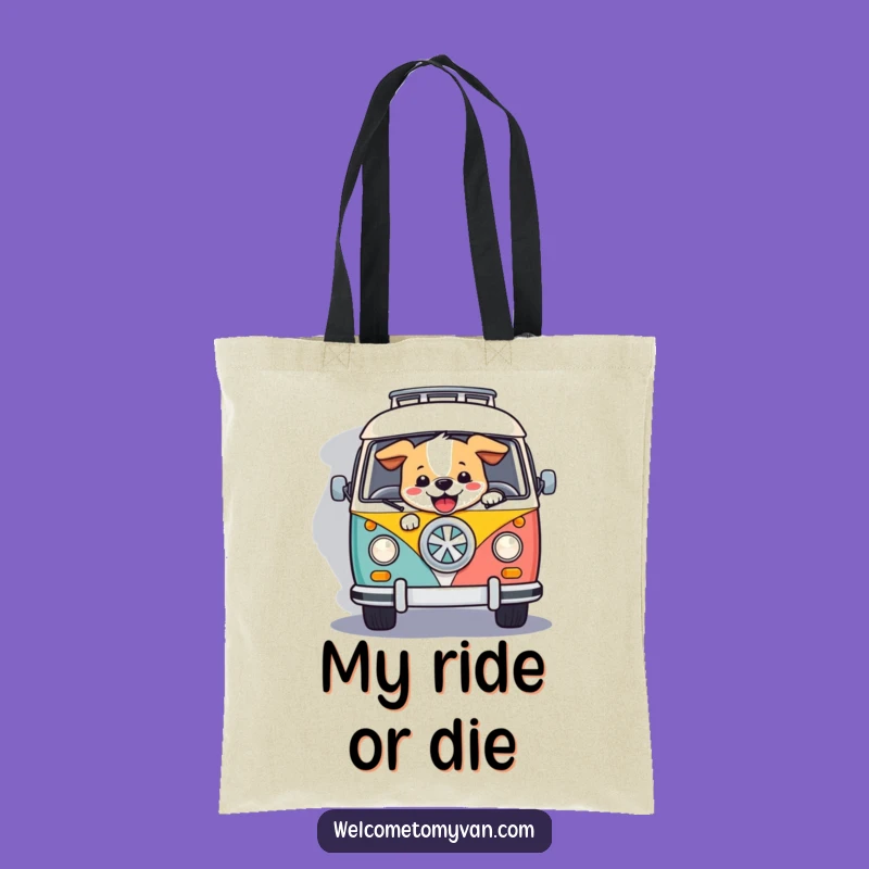 Funny Retro Van Dog Tote Bag: Carry Your Adventure Gear Hilariously
